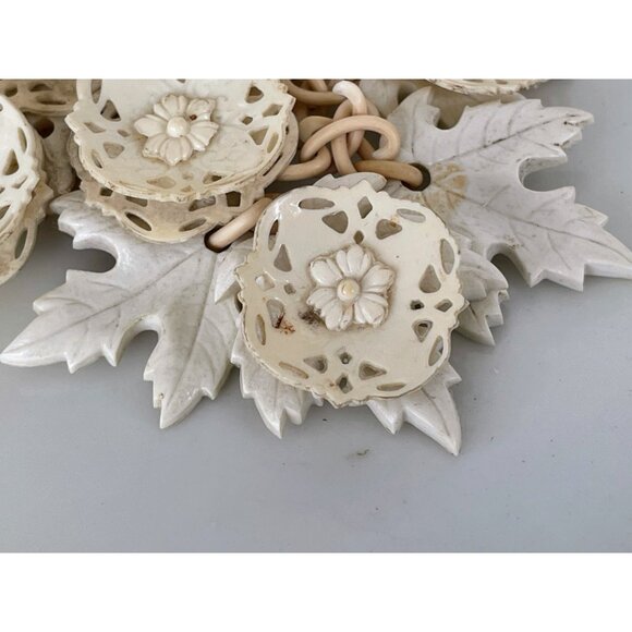 Vintage 1930s Carved Celluloid Large Dangle Brooch Leaves Flowers - Picture 9 of 12